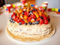 Медовый торт с ягодами и фруктами
